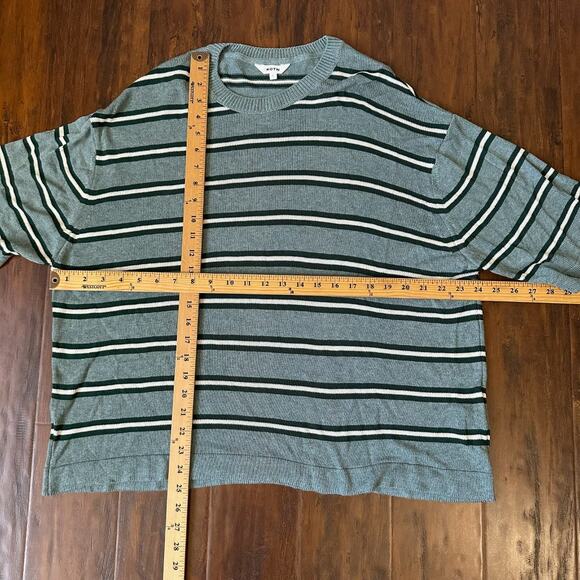 KOTN Knit T-Shirt Teal Green Striped SS Pullover Oversized Retro 90s - Picture 7 of 7